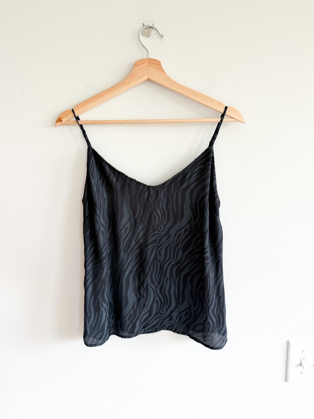 David Lerner Elsa Zebre Print Lightweight Cami Tank Top Black S NWT